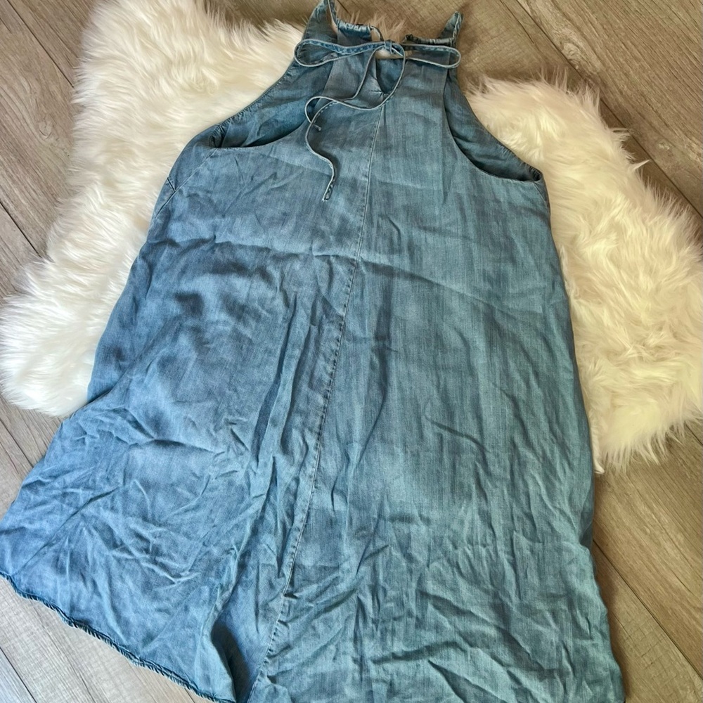 MOSSIMO | Chambray High Tie Neck, High Low Sun Dress (M) - Picture 8 of 12
